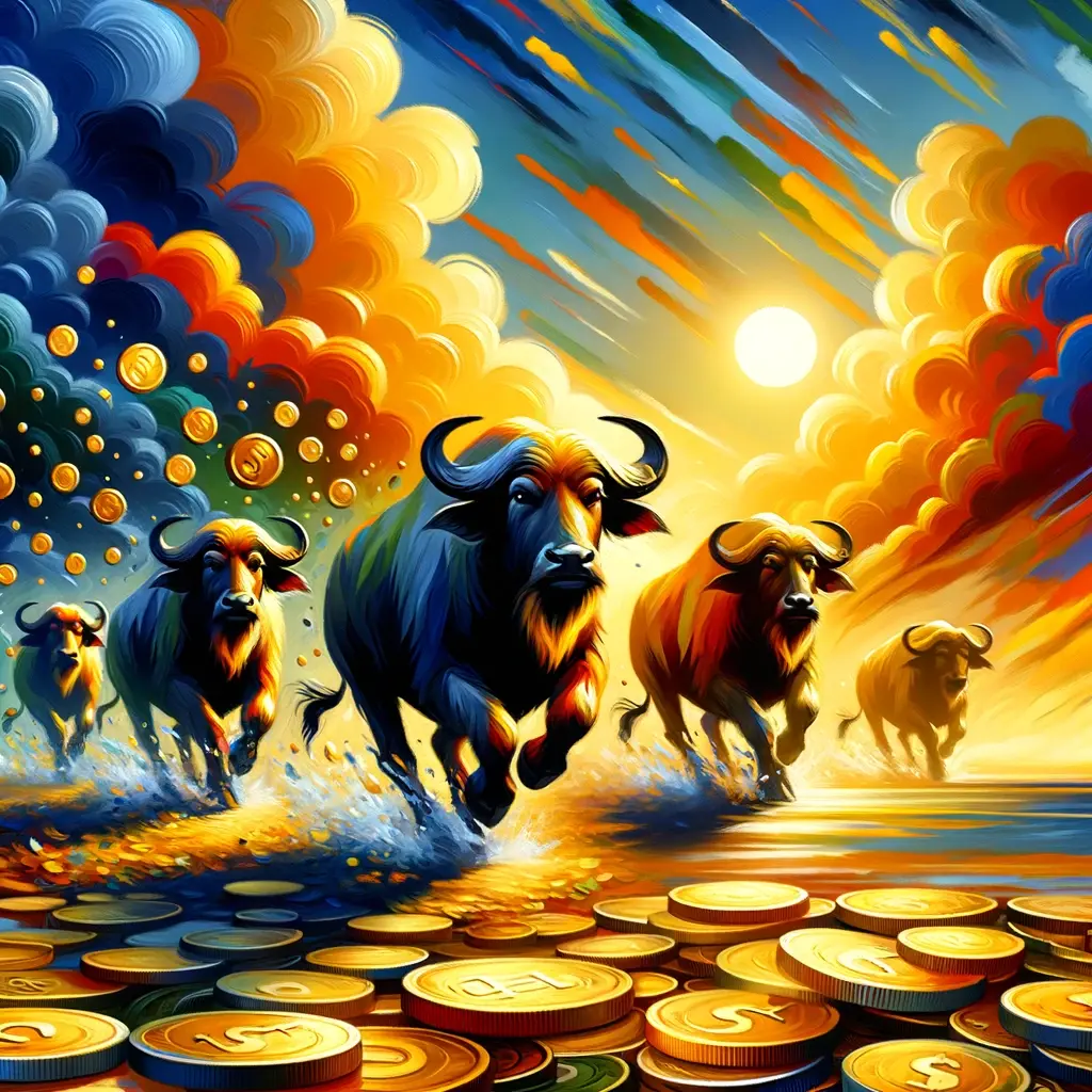 Стадо буйволов бежит по денежным выплатам игрового аппарата Big Wild Buffalo Стадо буйволов бежит по денежным выплатам игрового аппарата Big Wild Buffalo