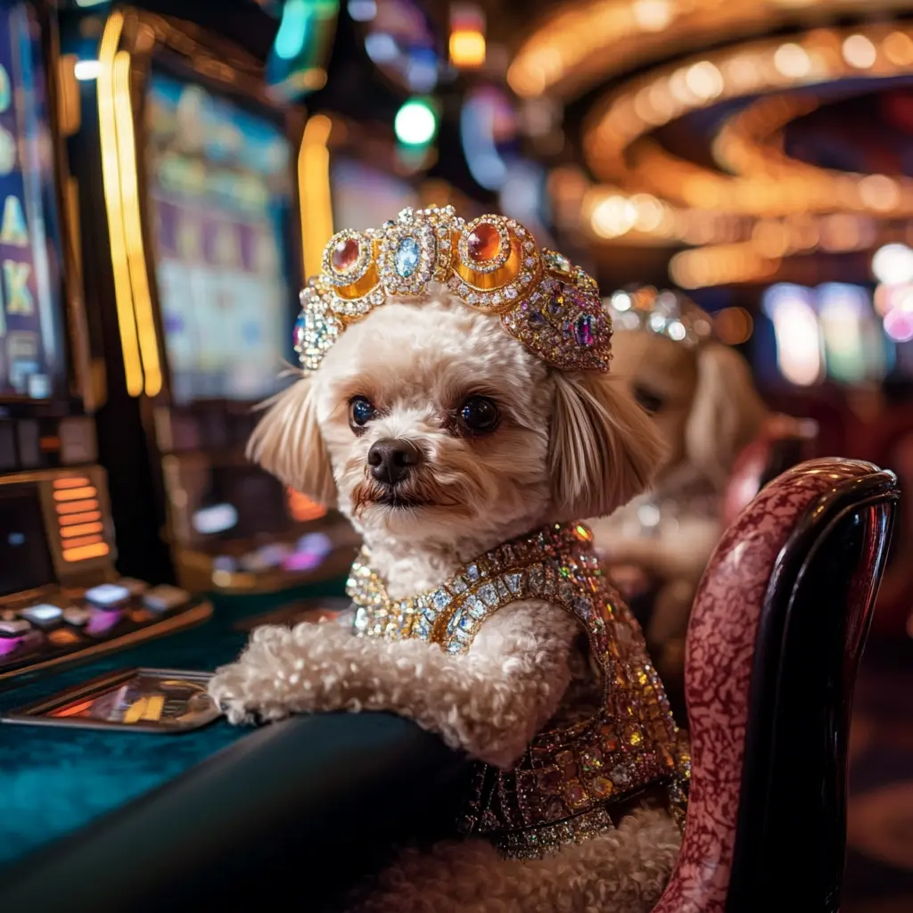 Собака в бриллиантах играет в автомат Diamond Doggies на деньги Собака в бриллиантах играет в автомат Diamond Doggies на деньги