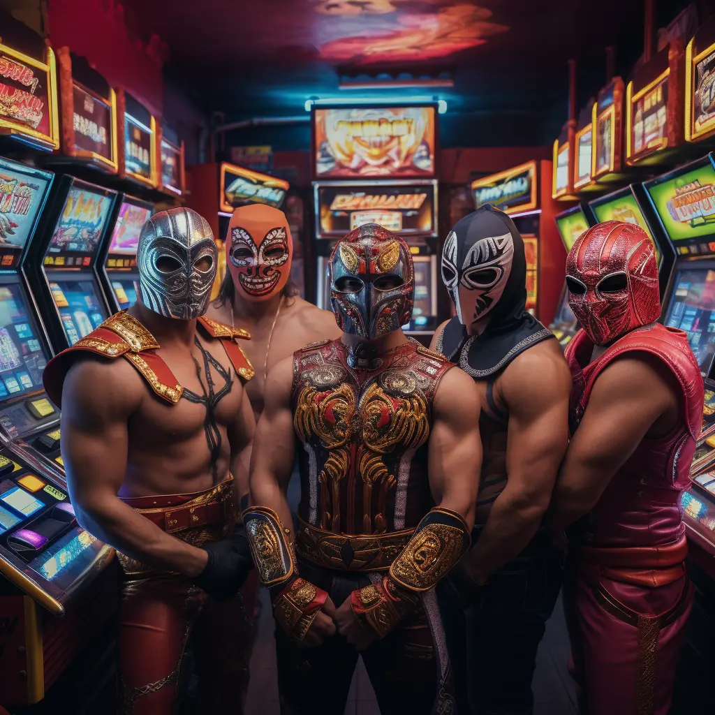 Лучадоры в игровом зале с новыми игровыми автоматами Lucha Legends Лучадоры в игровом зале с новыми игровыми автоматами Lucha Legends